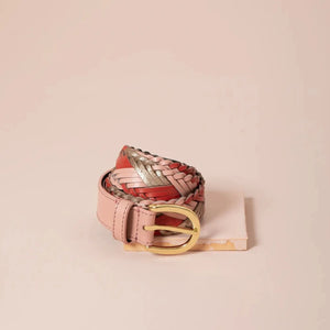 Pink and Gold woven leather belt