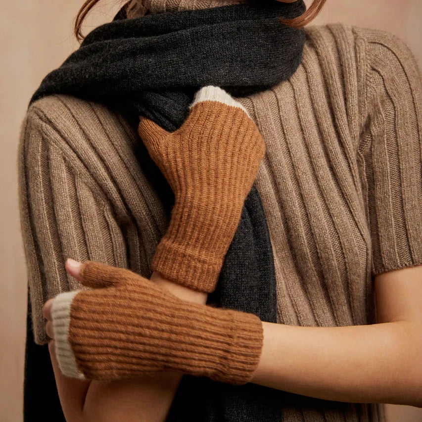 Rosie Sugden Wrist Warmers Caramel and Ivory