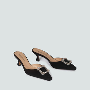 Zita Black Suede Kitten Heel Mules