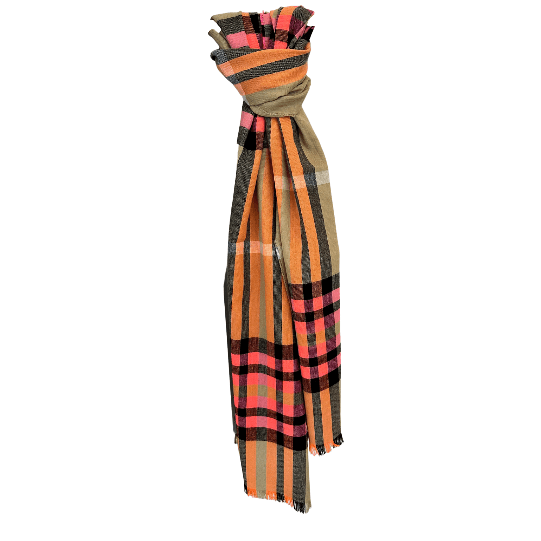 FRAAS Scarf- Pink and Orange Plaid - MADE THE EDIT