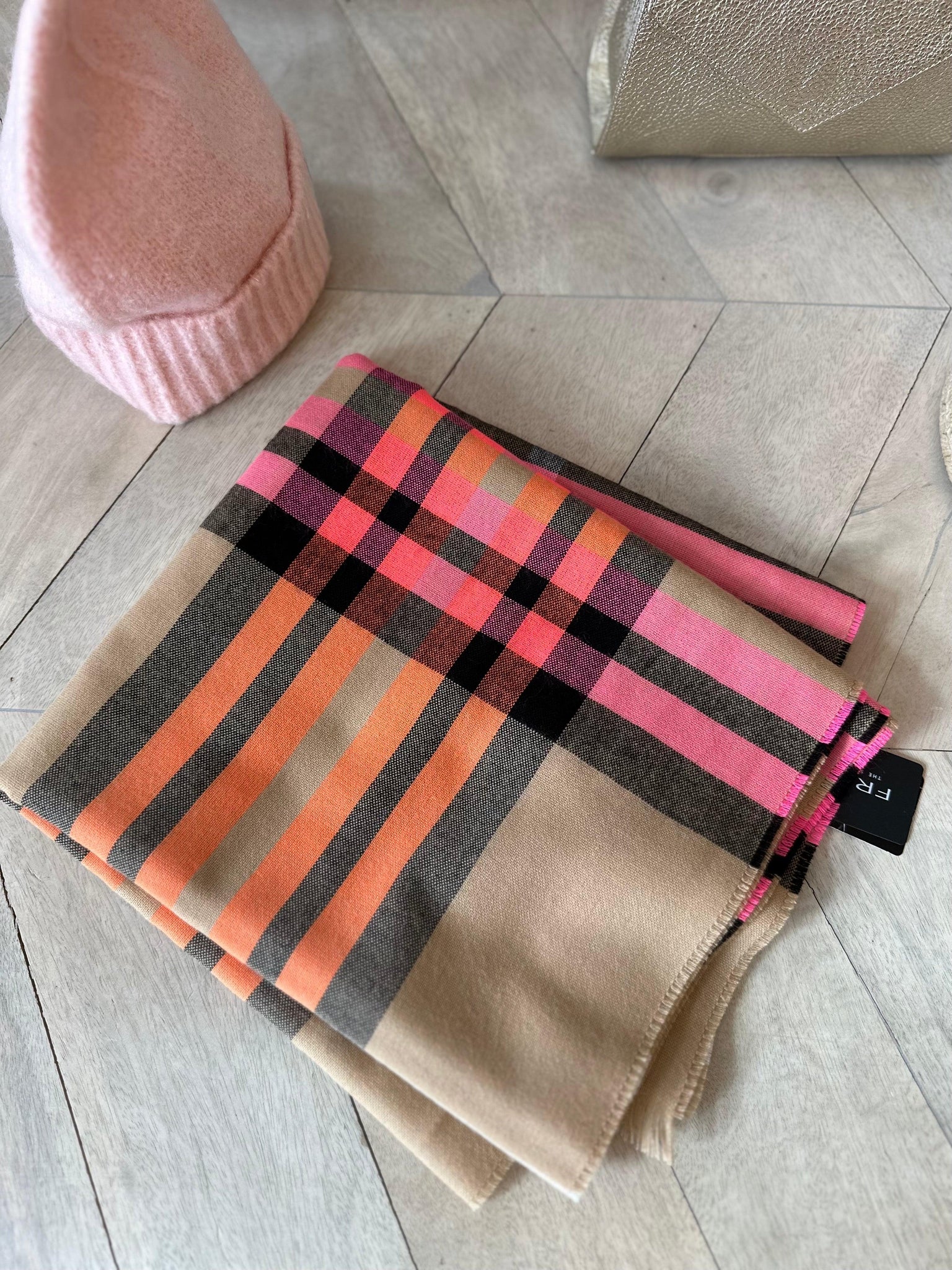 FRAAS Scarf- Pink and Orange Plaid - MADE THE EDIT