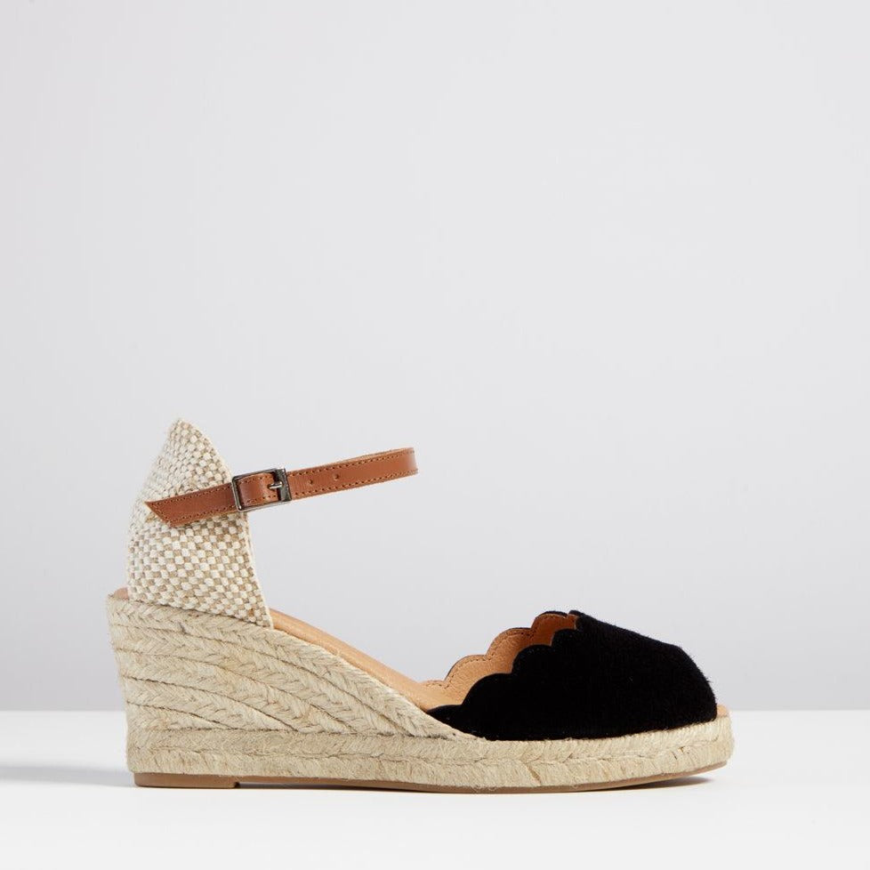 Pinaz Black Suede Scallop Wedge - MADE THE EDIT