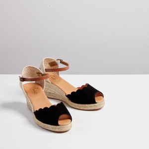 Pinaz Black Suede Scallop Wedge - MADE THE EDIT