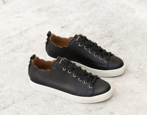 Maison Toufet Julie Scallop Black Leather Sneakers - MADE THE EDIT