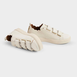 Maison Toufet Julianne Scallop Off White Velcro Leather Sneakers - MADE THE EDIT