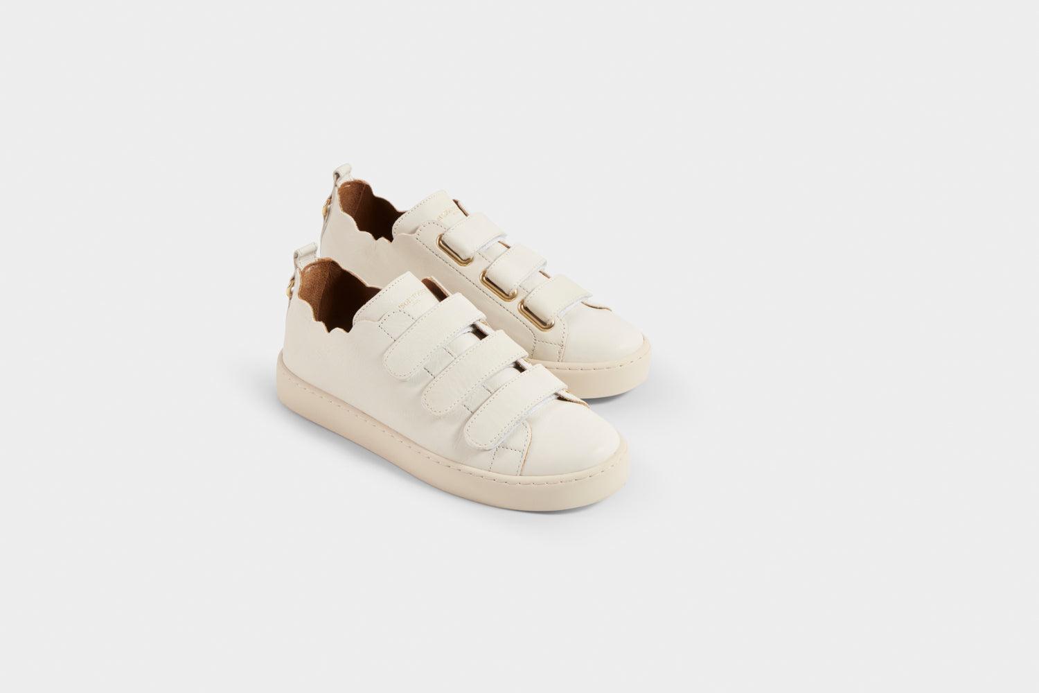 Maison Toufet Julianne Scallop Off White Velcro Leather Sneakers - MADE THE EDIT