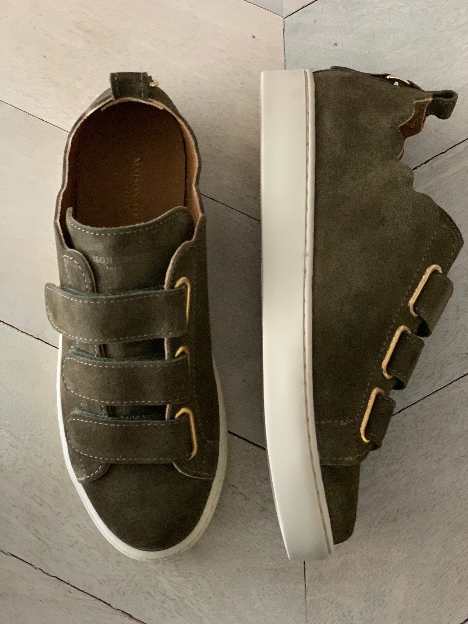 Maison Toufet Julianne Scallop Olive Green Velcro Sneakers - MADE THE EDIT