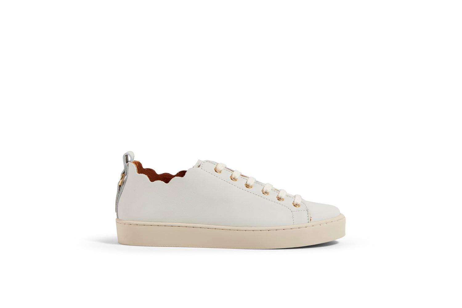 Maison Toufet Julie Scallop Off white Leather Sneakers - MADE THE EDIT