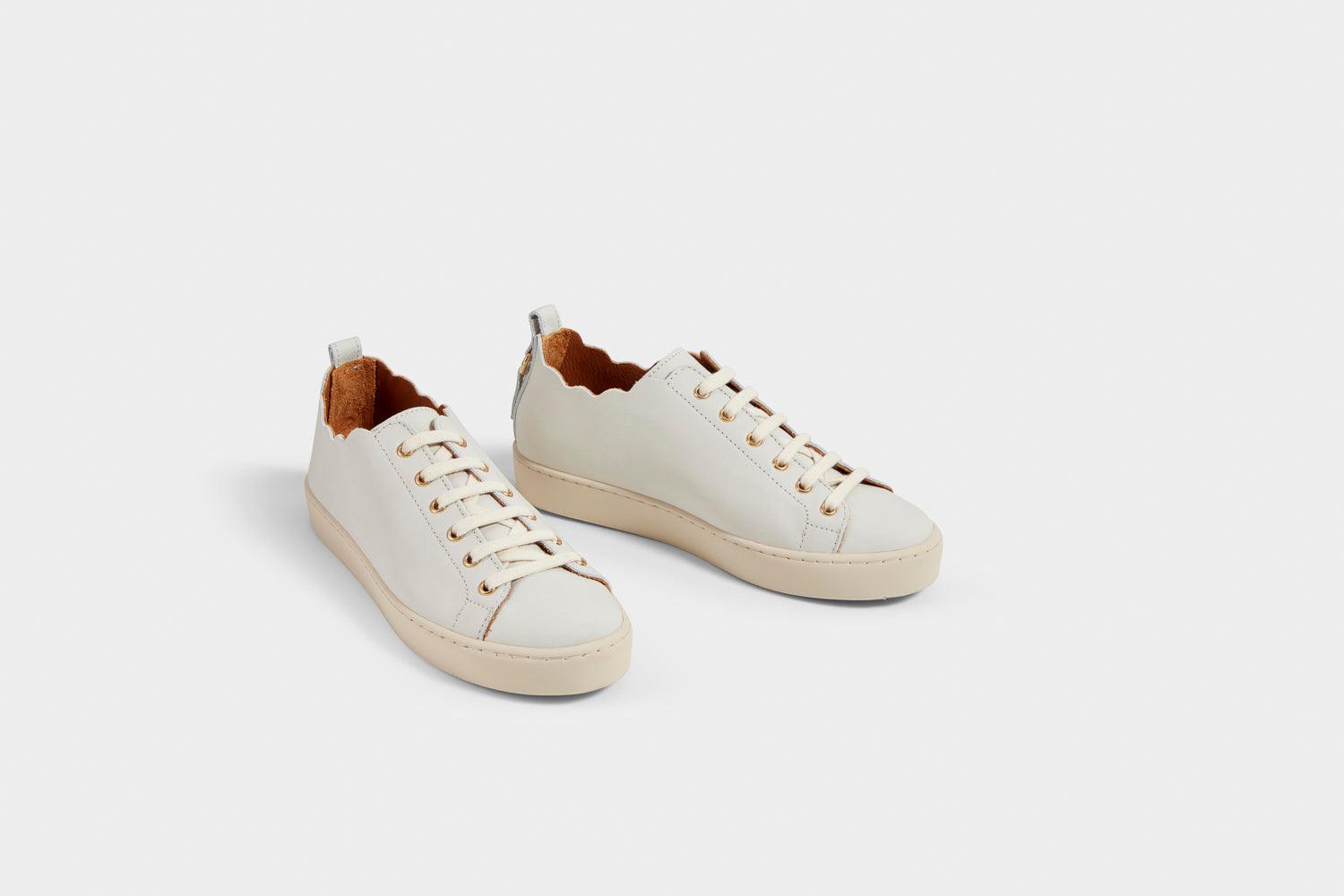 Maison Toufet Julie Scallop Off white Leather Sneakers - MADE THE EDIT
